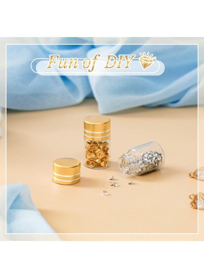 ChicAbode ٥٠ قطعة من الزجاجات الصغيرة سعة ٢ مل، زجاجات شفافة صغيرة، برطمانات زجاجية فارغة، زجاجات هدايا، برطمانات، عبوات صغيرة مع غطاء معدني لولبي من الألومنيوم للأعمال اليدوية، ٠٫٦٣ × ١٫٠٢ بوصة (ذهبي) - Image 5